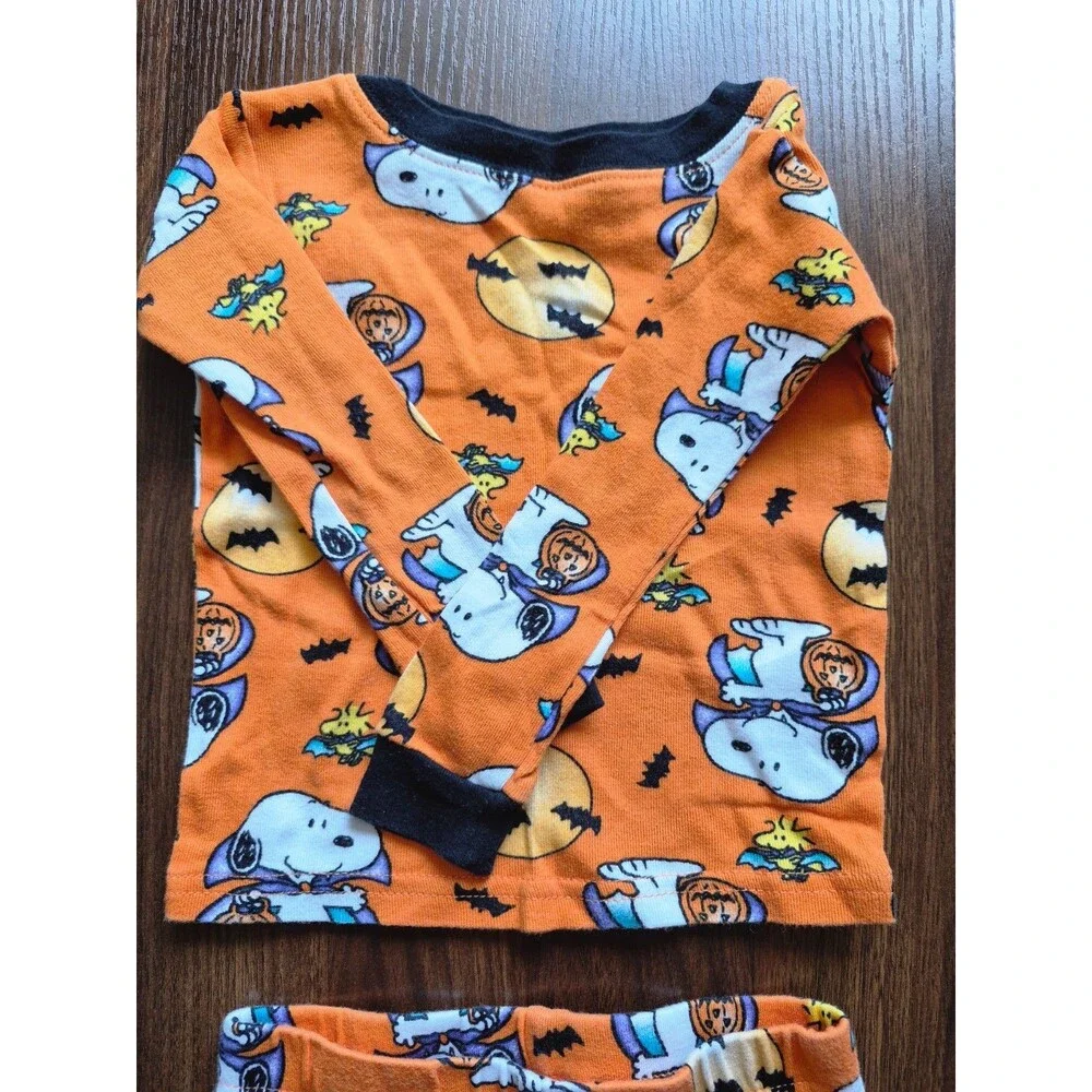 Snoopy Peanuts Halloween Pajamas 2T Toddler Woodstock Bats Orange PJ Set AME